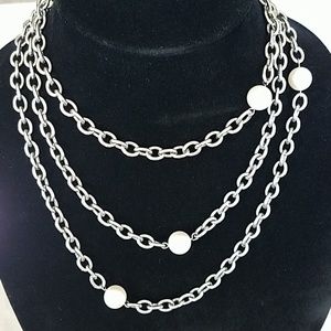 Express Chunky Silver Chain Pearl Long Necklace